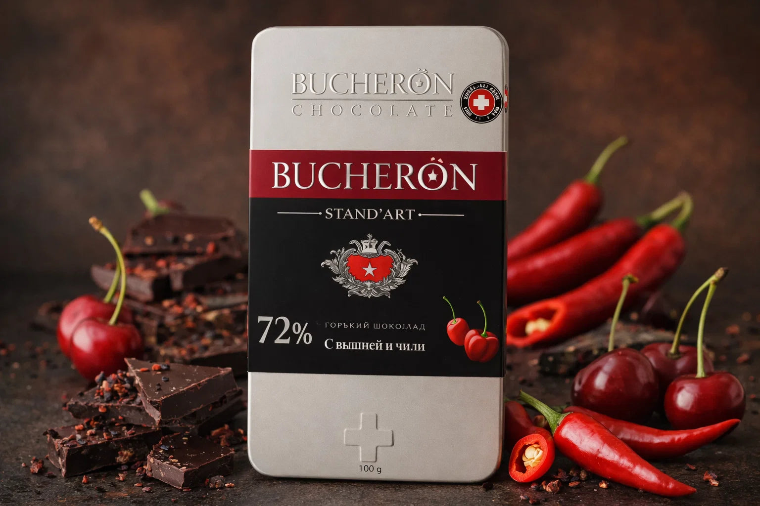 Boucheron chocolate with cherries and hot pepper 100g - Chocolate with Cherries and Hot Pepper