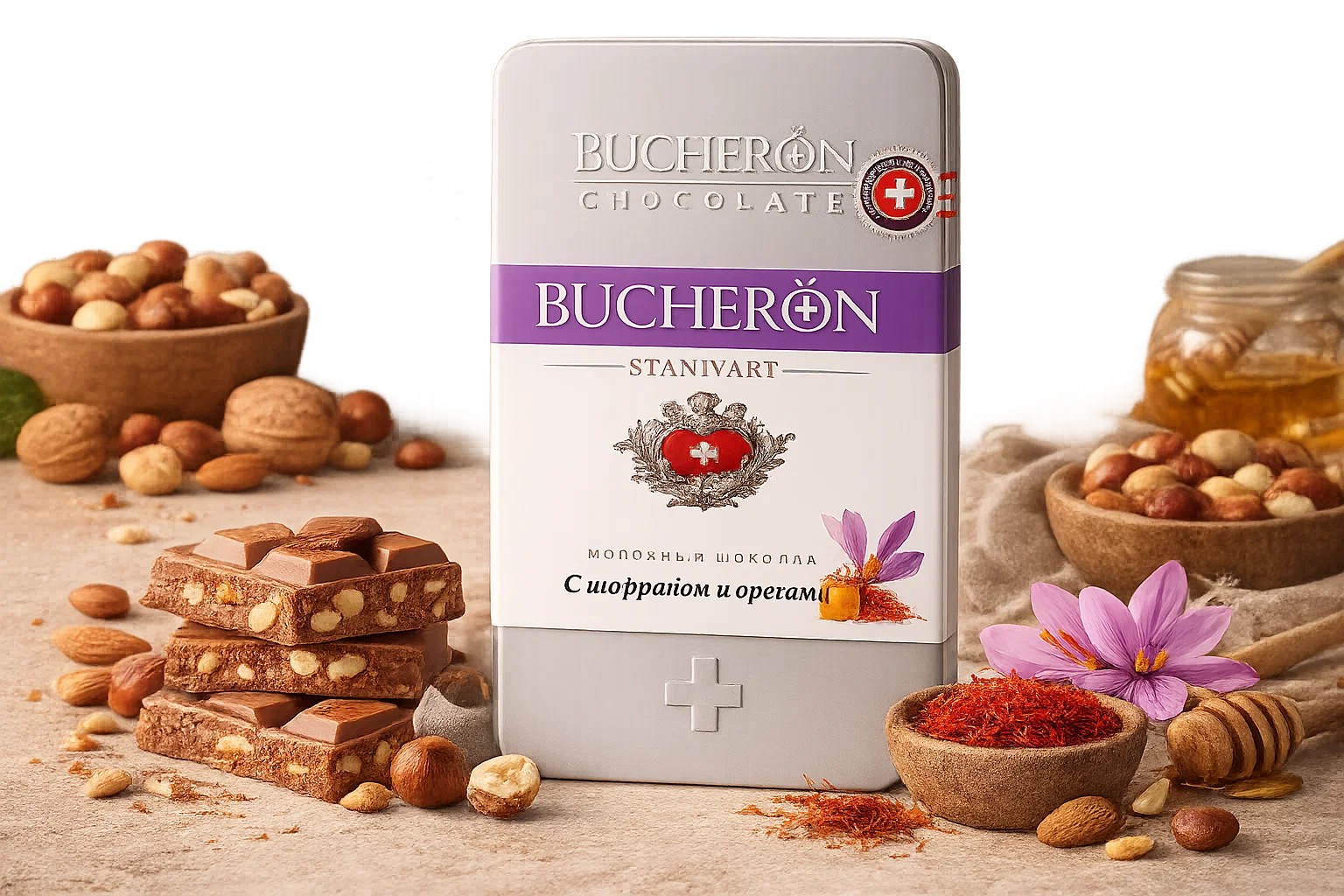 Boucheron milk chocolate with saffron and nuts 100g