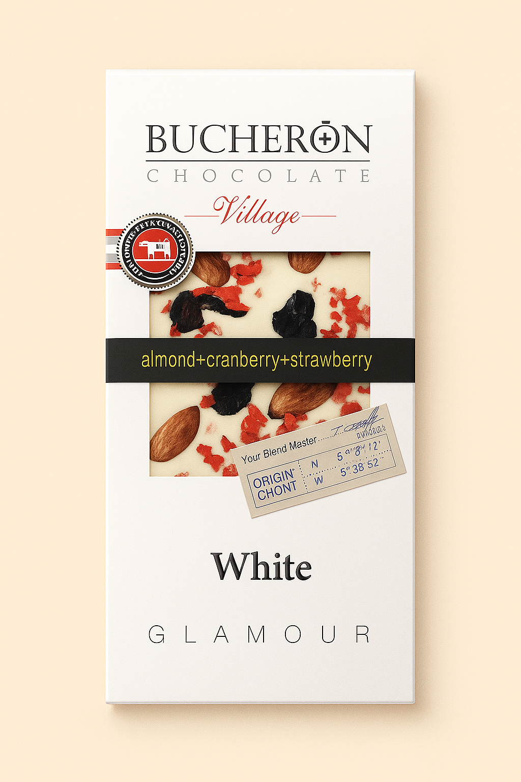 Boucheron white chocolate with almonds, cranberries, and strawberry 100g