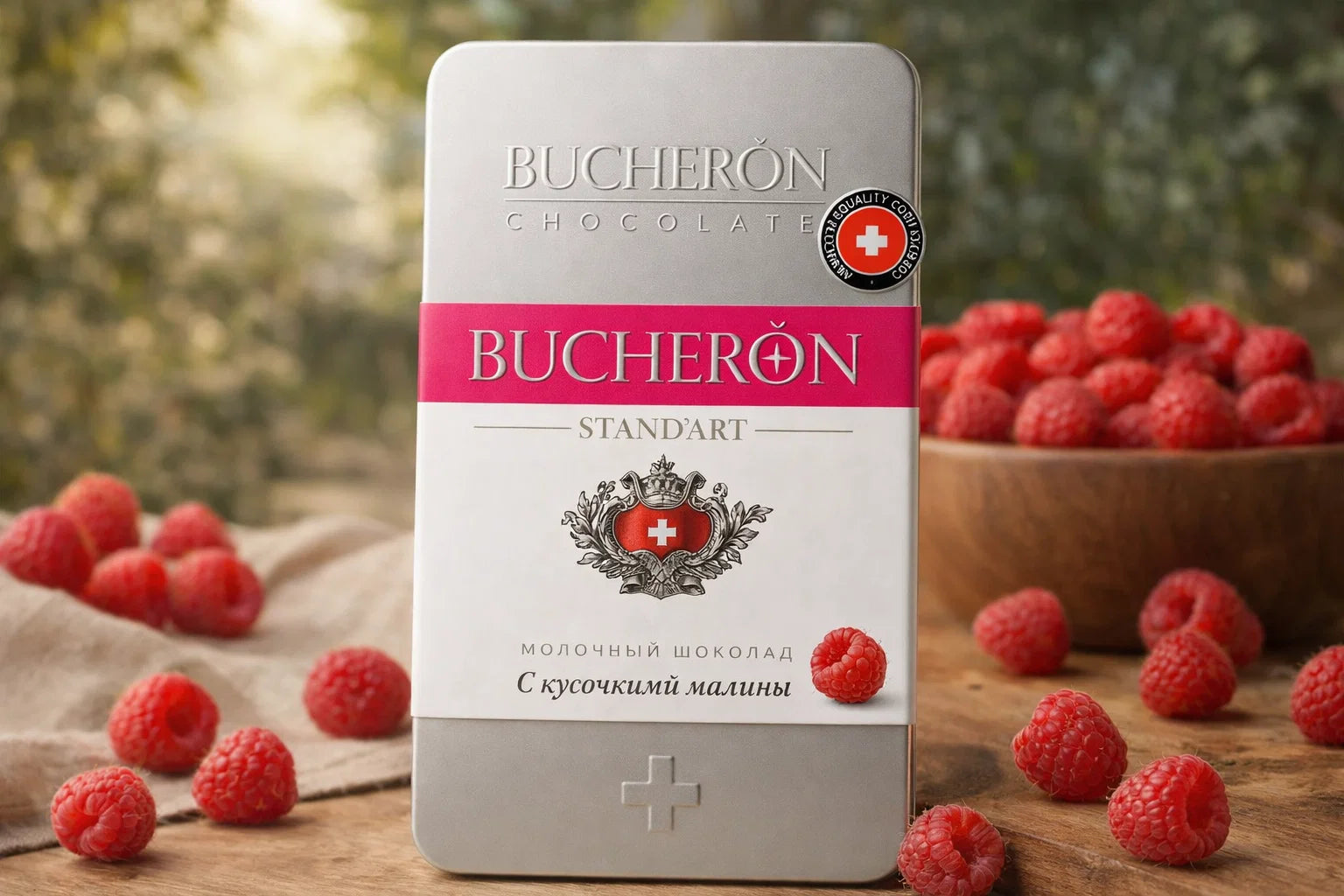 Boucheron milk chocolate with raspberry pieces 100g