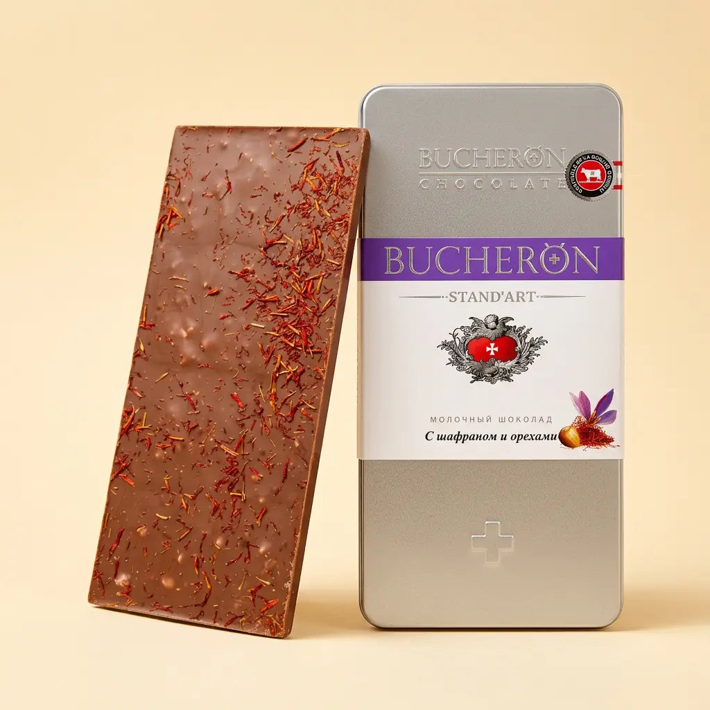 Boucheron milk chocolate with saffron and nuts 100g